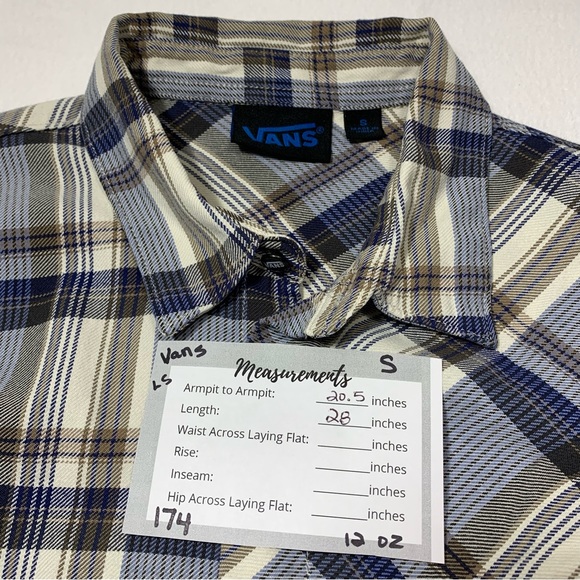 Vans Plaid Button Up Collared Men's Shirt Size S Blue Tan - Picture 2 of 12